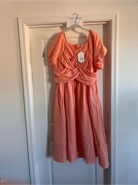 NWT Ivy City Co 20W Sawyer Dress, Coral Twisted Bodice Midi Dress